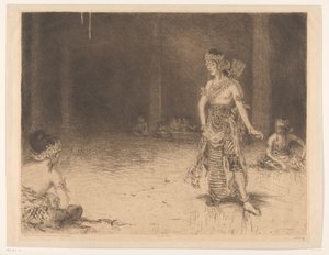 Wayang Wong (původní název na objektu) Indiánská pocta u příležitosti stříbrné svatby královny H. M. (původní název série na objektu) od Marius Bauer (signed by artist)