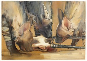 Pack Attack (Young Striped Hyaenas) (olej na papíře) od Mark Adlington