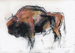 Zubre, Bialowieza (dřevěné uhlí a polévka na papíře)
