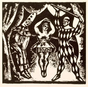Harlekvináda, dřevořez Roger Fry od Mark Gertler