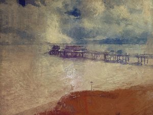 Stříbrná mořská krajina - Cromer Pier, Norfolk (kombinovaná technika) od Mark Gordon