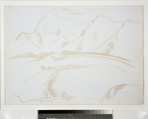 Horská krajina s kostelní věží v popředí od Marsden Hartley
