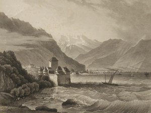 Chateau de Chillon; pohled z Vevey od Martens