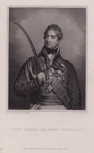 Sir Thomas Picton, velšský generál napoleonských válek zabit v bitvě u Waterloo (rytina) od Martin Archer (after) Shee