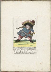 De Franse dwerg Don Luis Champ-merdant, ca. 1710 Don Luis Champ-merdant, brigádní generál malých mistrů, velký breteur Francie, v čele Gaskoňů proti německým hádkám, srážející jejich prapory (titul na předmětu) Il Callotto ožil od Martin Engelbrecht (attributed to)