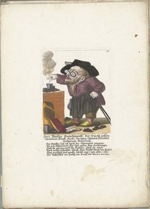 De werg Blasius Rauchmantl jako alchymista, ca. 1710 Herr Blasius Rauchmantl, der frucht-loßen Alchimie kunst Arch-Sectarian, držitel páté esence bláznů (titul na předmětu) Kabinet Il Callotto resurcitato oder Neu eingrichtes Zwerchen (série ti