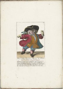 Trpaslík Gilles Platfues jako francouzský taneční mistr, ca. 1710 Předsedou se stal Mgr. Gilles Platfues, mistr tance na Academie des Lourdeaux (titul na předmětu) Il Callotto resurcitato nebo nově jmenovaný Zwerchen Cabinet (název série)