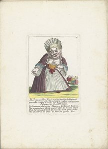 De dwerg Mademoiselle Poupon, as Parijse Schone, asi 1710 Mademoiselle Poupone, pařížská kráska, nějaká dcera známého advokáta parlamentu Monsr. Chican (titul na předmětu) Il Callotto resurcitato nebo nově zařízená kabina Zwerchen od Martin Engelbrecht (attributed to)