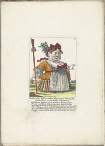 De dwerg Ruffanella jako pastýřka, asi 1710 Ruffanella, pastýřka směje se Plorianderově dojemné žádosti (název na předmětu) Il Callotto resurcitato aneb nově zařízený malý kabinet (název série) od Martin Engelbrecht (attributed to)