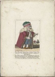 Dwerg Vincentz Zipperling v een bontjas, asi 1710 Herr Vincentz Zipperling, Rathův nejstarší příbuzný v Hirschau, ve svém pohodlném volném kabátě (titul na předmětu) Il Callotto resurcitato aneb nově zařízený malý kabinet (název série)