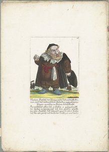 De joodse dwerg Natan Hirschl, asi 1710 Natan Hirschl, primas pražského židovstva, a Püpen-maister schválený hoebraickým zákonem, ve školním oděvu (titul na předmětu) Il Callotto resurcitato nebo Nově zařízený Zwerchen Cabinet (se