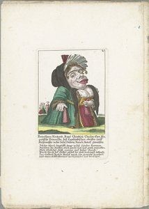 Karikatura Porzellana Kinkank Porzellana Kinkank, Kuey Chinkim Choâm Mogolská princezna, Laponci vlastnili půdu Kuchlmeister na ostrově Deserta Nutsch Moloff, manželka (titul na předmětu) Il Callotto resurcitato nebo Refurnished od Martin Engelbrecht (attributed to)