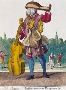 Loutnista, rytina z Assemblage des nouveau manouvries habilles od Martina Engelbrechta (1684-1756), Německo od Martin Engelbrecht
