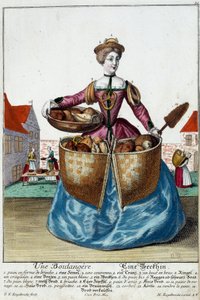 Metier: Pekař. Rytina Martina Engelbrechta (1684-1756), v „“New Assembly of the manouvries habilles”” 18. století, Německo. Paříž, dekorativní umění od Martin Engelbrecht