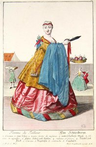 Krejčova žena, cca 1735 (barevná rytina) od Martin Engelbrecht