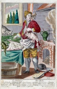 Kuchař. Rytina Martina Engelbrechta (1684-1756), v „“New Assembly of the manouvries habilles”” 18. století, Německo. Paříž, dekorativní umění od Martin Engelbrecht