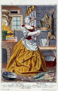 Kuchař. Rytina Martina Engelbrechta (1684-1756), v „“New Assembly of the manouvries habilles”” 18. století, Německo. Paříž, dekorativní umění od Martin Engelbrecht