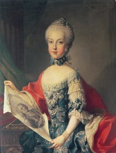 Arcivévodkyně Maria Carolina (1752-1814), třinácté dítě Marie Terezie Rakouské (1717-80), manželka Ferdinanda I. (1751-1825), krále obou Sicílií, držící portrét svého otce císaře Franc