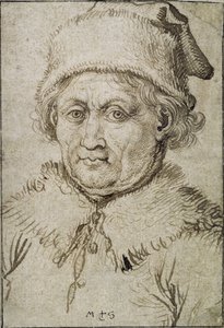 Obraz starého muže s kožešinovým límcem a kloboukem ve výši poprsí od Martin Schongauer