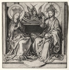 Bůh Otec a svatá Panna trůní za účasti andělů, c. 1480-90. od Martin Schongauer