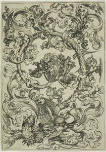 Ornament se sovou zesměšňovanou denními ptáky od Martin Schongauer