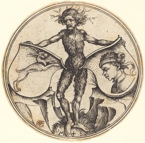 Štíty s králičí a maurskou hlavou, v držení Divokého muže od Martin Schongauer