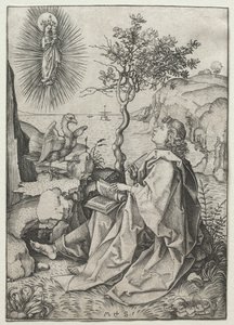 Svatý Jan Evangelista na ostrově Patmos. od Martin Schongauer
