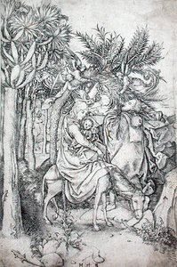 Útěk do Egypta, cca 1470-80 (rytina) od Martin Schongauer