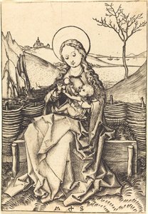 Panna a dítě na travnaté lavičce od Martin Schongauer