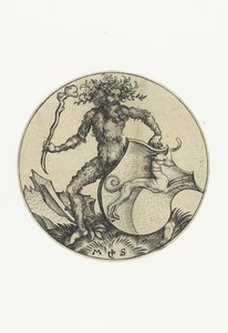 Erb se psem, který drží divoký muž s kyjem Figurky s erby (název série) od Martin Schongauer