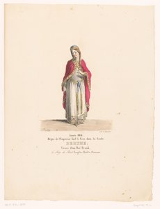 Kostuum van koningin Berthe uit de tragedie The Siege of Paris Berthe (titul na objektu) Theaterkostuums (název seriálu) Francouzské divadlo: kolekce kostýmů MM. J. Alaux a L. Duponchel podle rukopisných kreseb z Bibliothèque de la Comédie- od Martin Sylvestre Baptiste