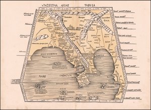 1513 mapa jihovýchodní Asie, Číny a Indie, Martin Waldseemüller od Martin Waldseemuller