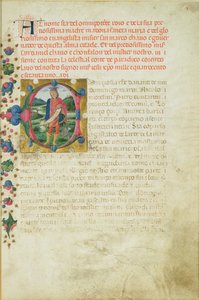 Historická iniciála C zobrazující Proroka Daniela v krajině, kolem roku 1471 od Martino di Giorgio da Modena
