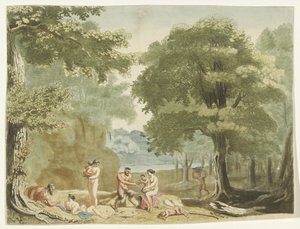 Nymfy a satyrové v krajině. od Martinus Berkenboom