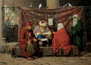 Turecký notář sepisuje svatební smlouvu před mešitou Kilic Ali Pasha, Tophane, Cinstantinople, 1837