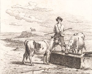Pastýř u žlabu. Ilustrace pro Chr. Zimní "25 obrázků pro malé děti" od Martinus Rørbye