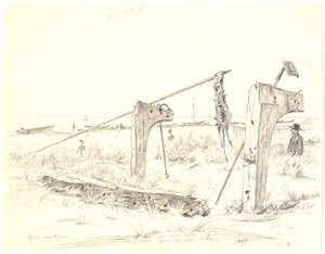 Plážový pozemek s kotvištěm lodí, Skagen od Martinus Rørbye