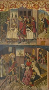 Svatý Kryštof na odchodu krále, který se bál Satana, Svatý Kryštof a jeho obrácení, 1480-85 od Martín de Soria
