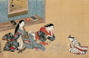 Naiset pelikortit, Maruyama Okyo (1733-1765), silkkimaalaus ukiyo-e-tyyliin, Japani