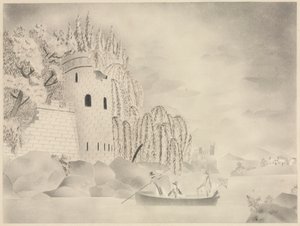 Osamělá věž (Hrad na řece s vrbami a lodí) od Mary Altha Nims