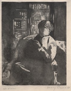 Pletení v knihovně od Mary Cassatt