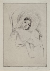 Margot v poddajné kapotě opřená o židli, c. 1902. od Mary Cassatt