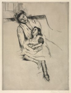 Reine a Margot sedí na pohovce, c. 1902. od Mary Cassatt