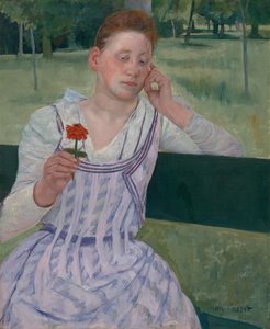 Žena s červenou cínií (Snění) od Mary Cassatt