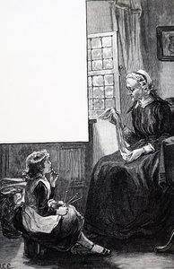 Babička zkoumající snahu dítěte při pletení od Mary Ellen Edwards