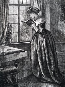 Mladá žena čte u otevřeného okna. od Mary Ellen Edwards