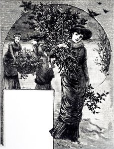 Rytina zobrazující sbírku cesmíny a jehličnatého stromu pro vánoční výzdobu. Ilustrovala Mary Ellen Edwards (1838-1934), anglická umělkyně a ilustrátorka dětských knih. od Mary Ellen Edwards