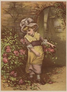 Dívka trhající růže (chromolitho) od Mary Ellen Edwards