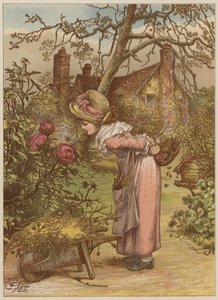 Dívka sleduje včelu v zahradě (chromolitho) od Mary Ellen Edwards