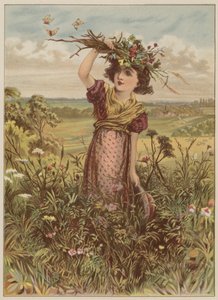 Dívka s květinami a motýly (chromolitho) od Mary Ellen Edwards